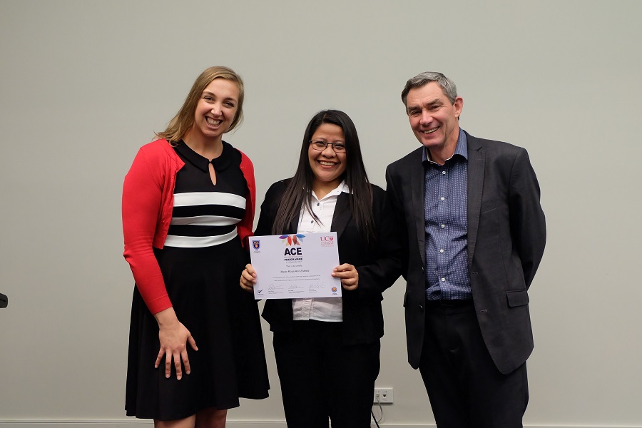Rose Ann (Batch 4) receives her certificate of completion from the University of Canterbury in New Zealand. © AHA Centre